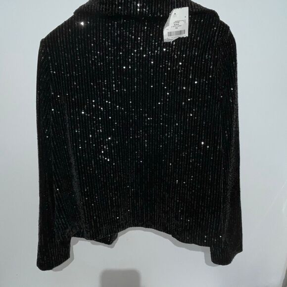 Messini Women's Black Sequined Open Front Blazer Jacket Petite Medium NWT - Picture 8 of 8